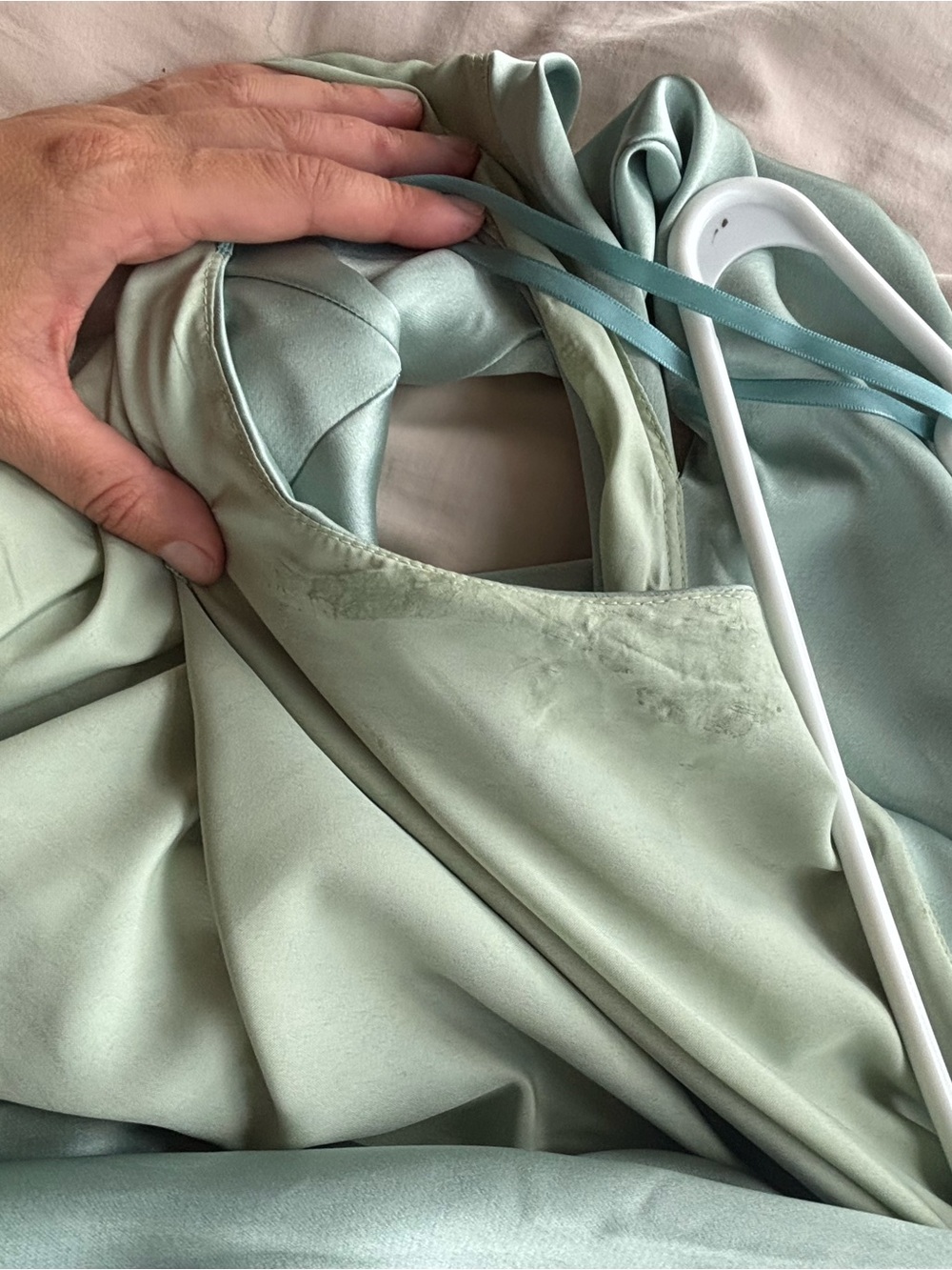 Xscape Seafoam Green Satin High-Neck Maxi Dress - Picture 7 of 7